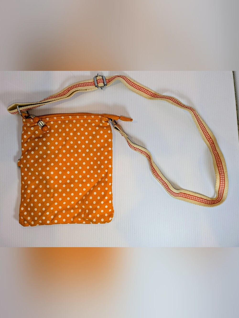 Sun 'n Sand Orange Polka Dot Canvas Crossbody Bag Adjustable Strap Beach Boho